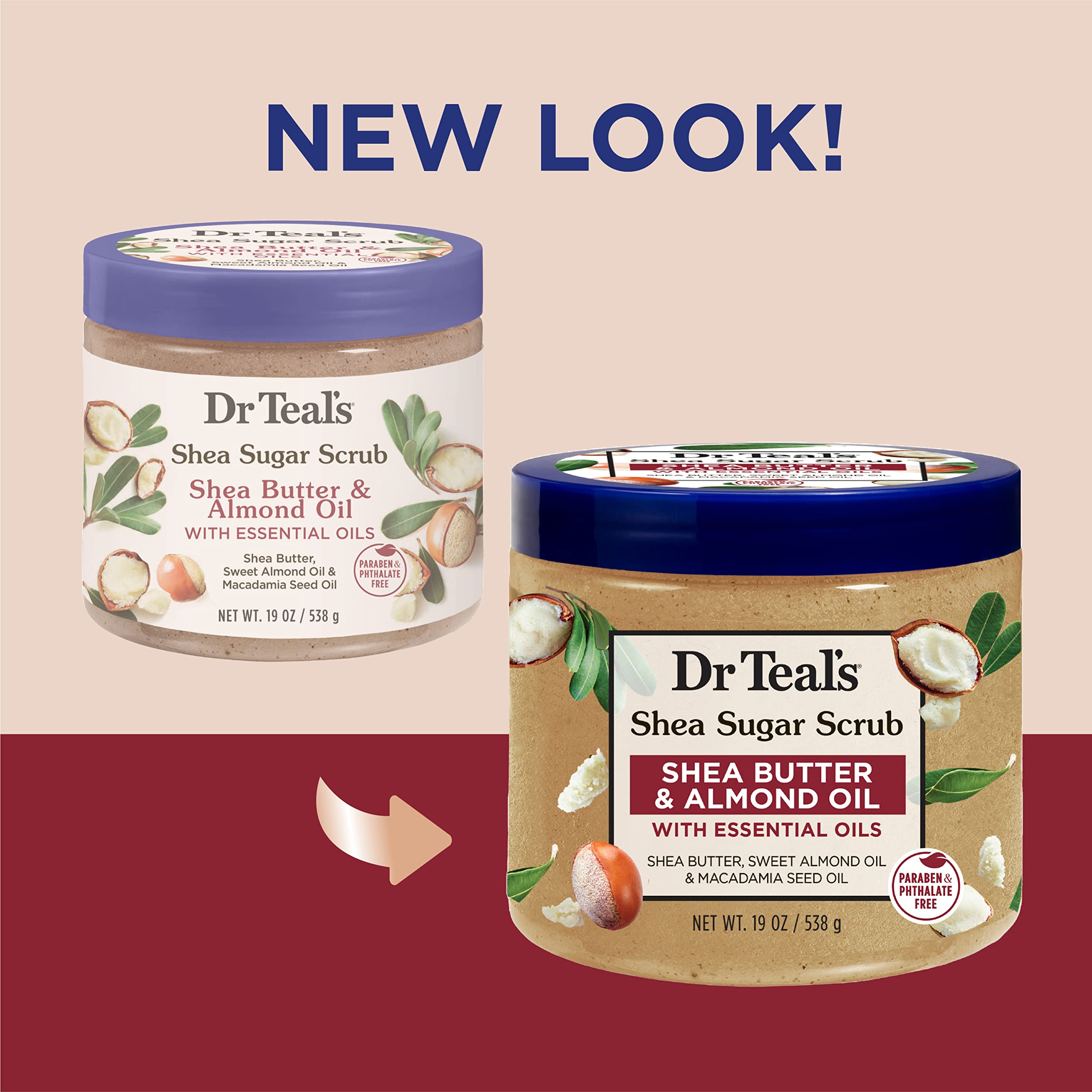 Dr Teal's Shea Sugar Body Scrub,Shea Butter with Almond Oil & Essential Oils, 538g | Pack of 3